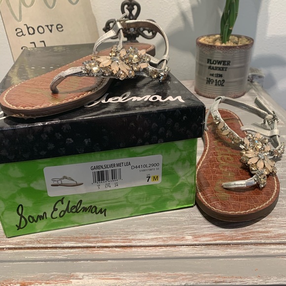 Sam Edelman silver ‘Lea’ Rhinestone ankle strap sandals 7M - Picture 2 of 11